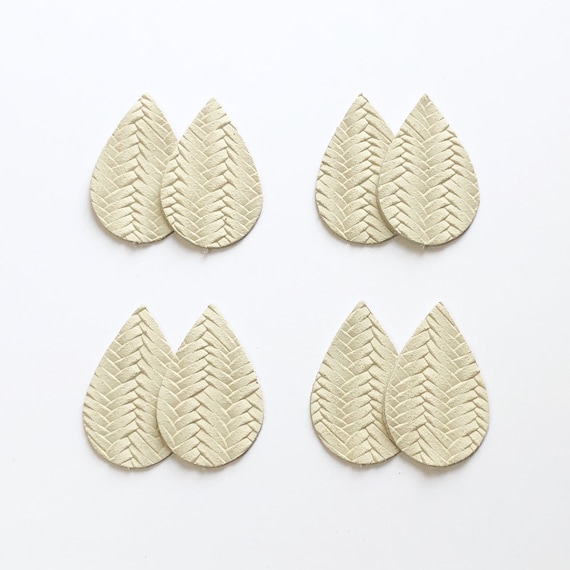 4 pairs Cream Braided Leather Teardrop Earring Supplies, Teardrop Shapes, Genuine Leather, Earring Making, Wholesale Leather Teardrops