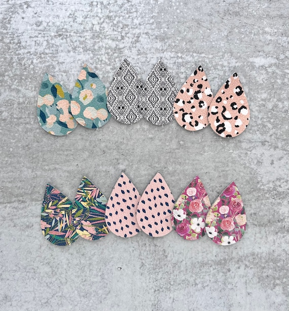 New Summer Printed Leather Teardrop Earring Blanks Pre Cut