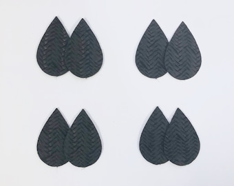 BLACK Braided Leather Teardrop Earring Supplies 4 pairs, Teardrop Shapes, Genuine Leather, Earring Making, Fishtail Wholesale Teardrops