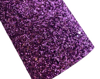 May include: Purple glitter fabric with a fine, even texture. The glitter is densely packed, creating a shimmering effect.