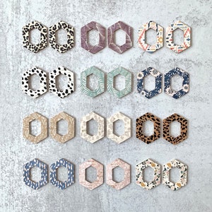 Nouveau! Hexagon Cut-out Prints Cork Leather Earring Blanks, Fall 2023, Animal Print, Die Cut Earring Shapes Pendants, Wholesale DIY Pre Cuts