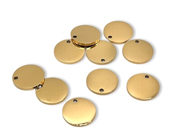 10 pezzi in acciaio inossidabile placcato in oro per timbri • Disco per incisione laser • Cerchi in bianco antiossidante • Venditore USA • Risultati per la fornitura di gioielli