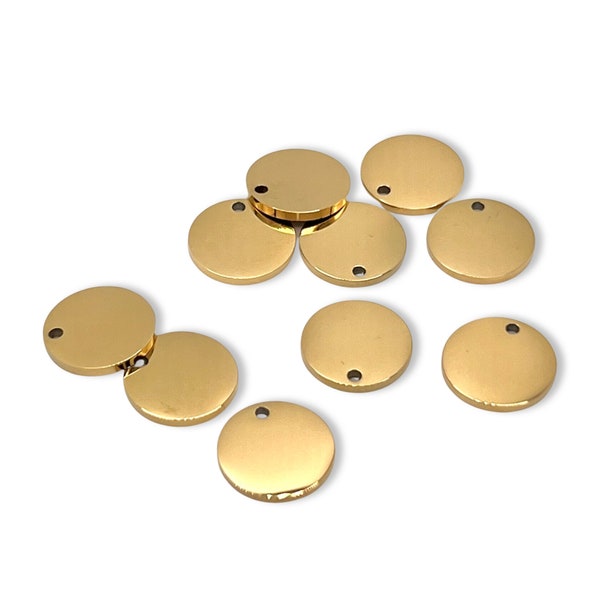 10pcs Stainless Steel Gold Plated Stamping Blanks • Laser Engraving Disc • Non-tarnish Circle Blanks • USA Seller • Jewelry Supply Findings