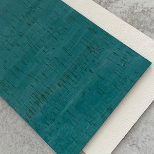 TEAL on White Leather Backed Cork Sheet for Earrings, Cork on Cowhide 2022 Trendy Print