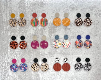 NEW! Fall Colors Cork Leather Layered Circle Pre Cuts • Circle Earring Blanks • Leopard Animal Print, Fall Winter Florals Flower • Wholesale