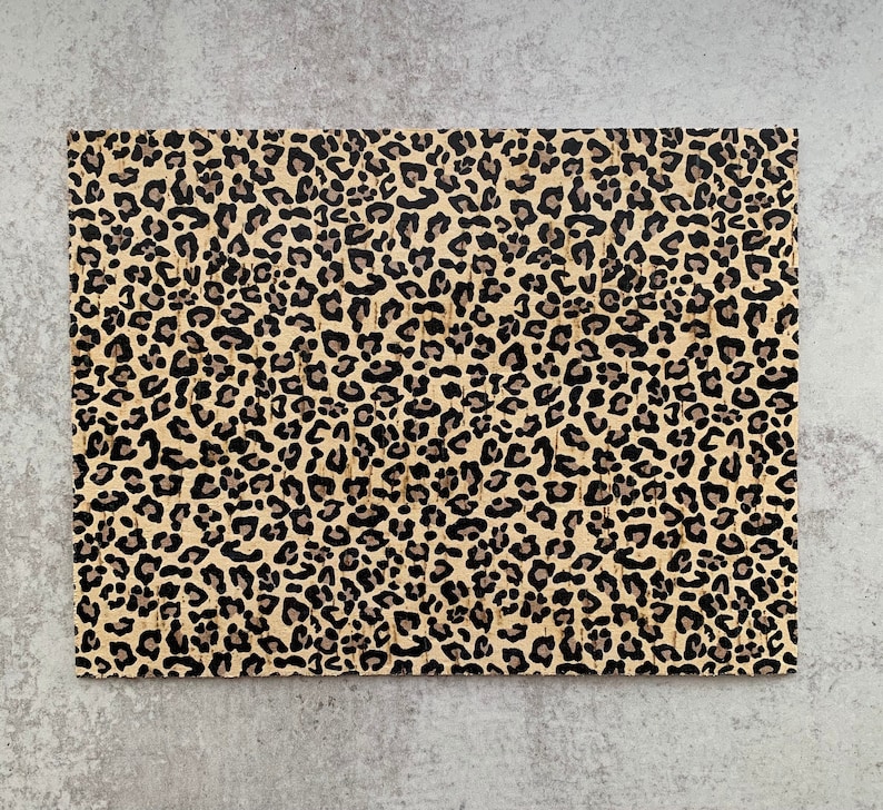 New Leopard Print CORK LEATHER 6x8 size, Animal Print Cork backed with thin leather, DIY Leather Earring Material Supplies, Usa supplier image 1