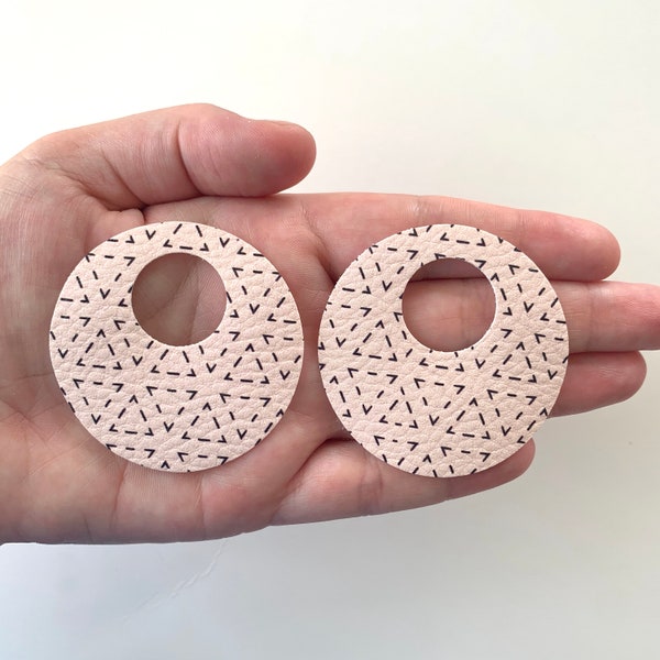 NEW! Light Pink Dotted Triangle Print Circle Cut-Out Earring Shapes, FAUX Leather, Wholesale Pre-cut Earring Pendant, Geometric Print