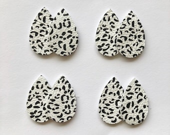 Neu! TINY kleine Schnee Leopard Leder Teardrop Ohrring liefert, 4 paar Teardrop Formen, echtes Leder Großhandel DIY Teardrops Lieferant