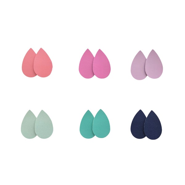 FAUX Leather TINY Teardrop Earring Blanks Spring Summer Pastel Easter Colors Sampler, DIY Die Cut Earring Pendant Blanks, Aqua, Lilac, Pink