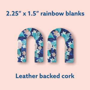 Navy & Rose Pink Floral Leather Backed Cork Rainbow Earring Blanks, Die Cut DIY Earring Arch Shape Pendants, Wholesale Earring Supplies