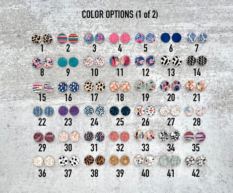 Colorful Prints TINY CIRCLE Leather Backed Cork Earring Blanks, .75" DIY Wholesale Earring Pendant Discs Circles, Leopard, Floral, Abstract image 2
