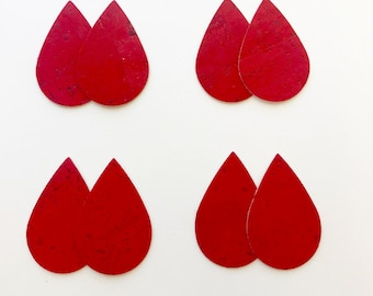 Red Natural Cork Fabric Teardrops, 4 Pairs CORK Tear Drop Shapes for Earring Making, Leather Alternative Pieces, Earring Supplies, Wholesale