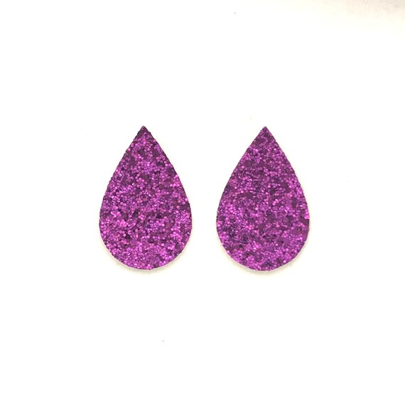 Metallic Purple Glitter Fabric Teardrop Shapes for Earrings Faux