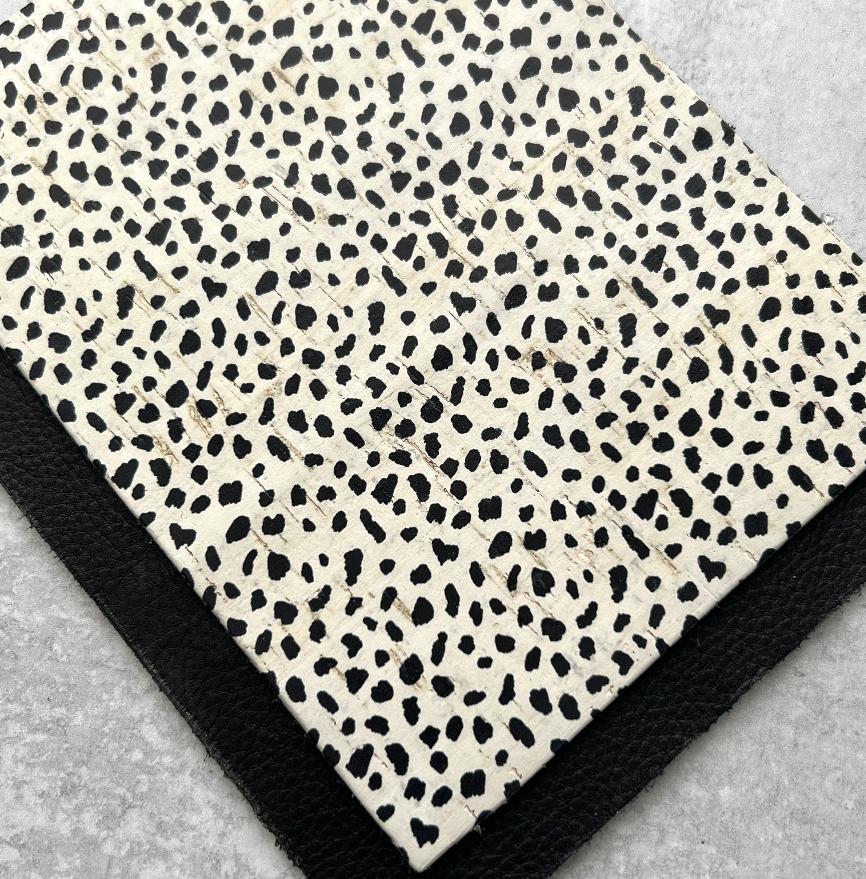 New! Black & White Dalmatian Spotted Print Cork Leather Sheet, Leather Backed Cork for DIY Earrings, Animal Print COL Earring Material, USA