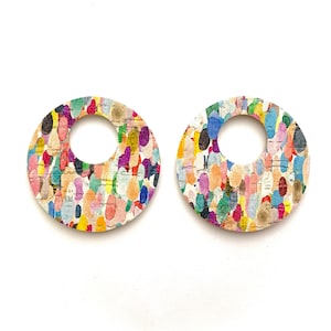 NEW! Colorful Confetti Circle Cut-Out Earring Blanks, Cork on Leather, Multicolor Summer Trend Earring Shapes, Pre Die Cut DIY Earring Blank