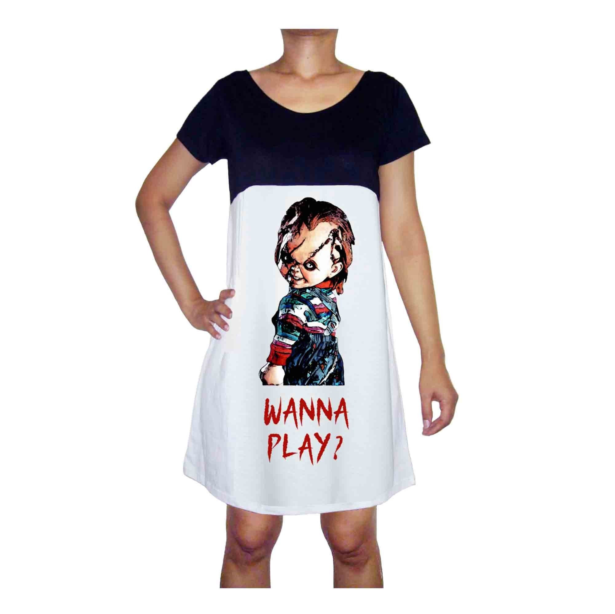 Chucky Costume Licensed Child Blue Dress Matching Multi Coloured Top