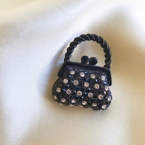 vintage brooch purse brooch black brooch rhinestone CZ sparkly sparkling unique brooch
