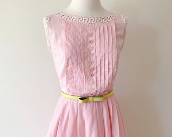 Vestido vintage, vestido plisado, vestido midi rosa ruborizado, vestido de corte A, vestido de mercado, vestido de sol hecho a mano, vestido de los años 50, vestido de estilo retro, talla S