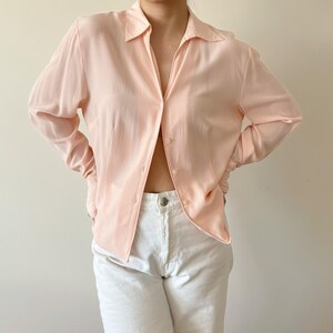 vintage silk blouse pink blush minimalist silk top silk shirt classic design capsule wardrobe button down shirt vintage style sheer size M