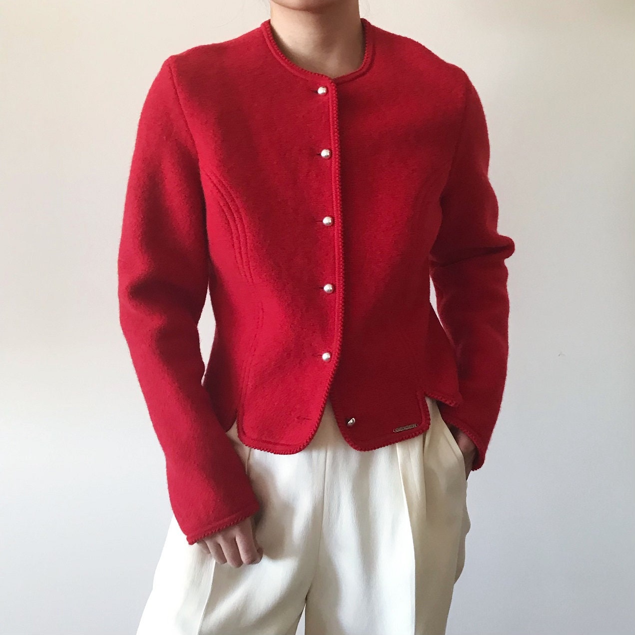 Vintage Wool Jacket Wool Blazer Boiled Wool Felted Wool Red
