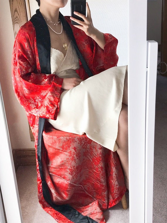 Vintage kimono red kimono floral kimono one size f