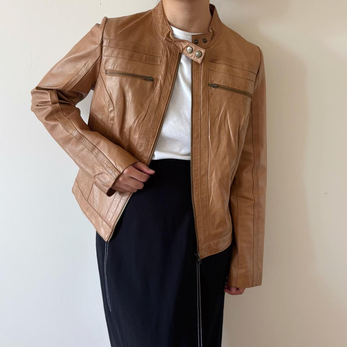 Vintage Leather Blazer Leather Jacket Khaki Brown 90s Y2K Retro
