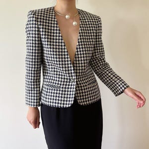 Vintage silk blazer silk tweed houndstooth blazer minimalist blazer Barrie Pace vintage style 80s 90s retro Made in USA size S/M