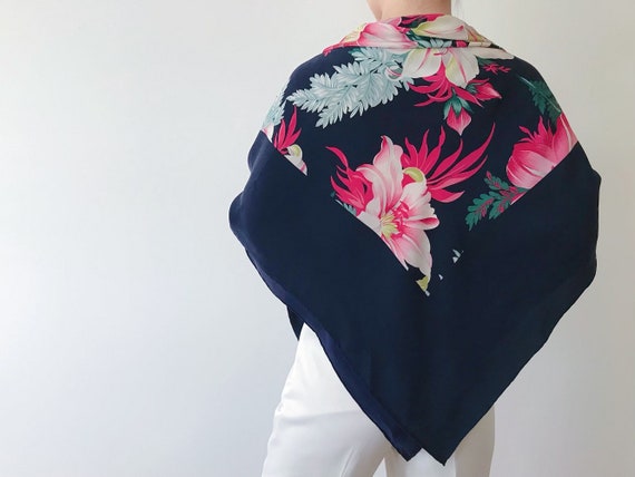 vintage silk scarf floral scarf lily silk scarf n… - image 2
