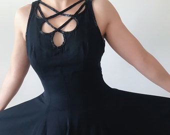Vestido de seda vintage, vestido corto negro, vestido formal con bordado de lentejuelas y cuentas negras, vestido de fiesta, vestido de noche, talla S