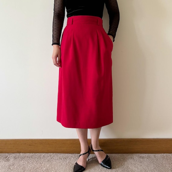 Vintage Skirt Red Pencil Skirt Pleated Skirt High Waist 80s 90s