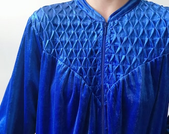 vintage dress vintage robe velvet robe velvet dress long dress maxi dress midi dress royal blue robe mandarin collar metallic size M/L