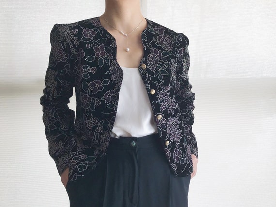 vintage blazer black blazer floral blazer jacket … - image 4