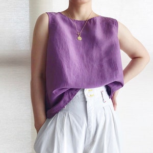 vintage silk tank top purple silk shirt silk blouse sleeveless minimalist tank top capsule wardrobe Eileen Fisher size S/M