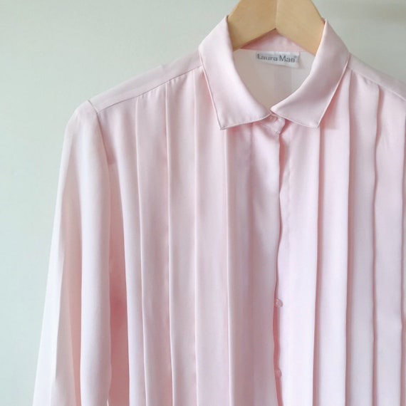 vintage silky blouse pink blush pleated silky shi… - image 6