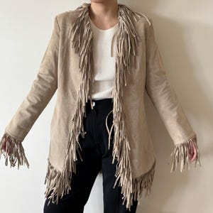 vintage jacket fringe suede jacket leather jacket suede jacket 90s retro vintage style leather coat suede coat trench coat size S image 5