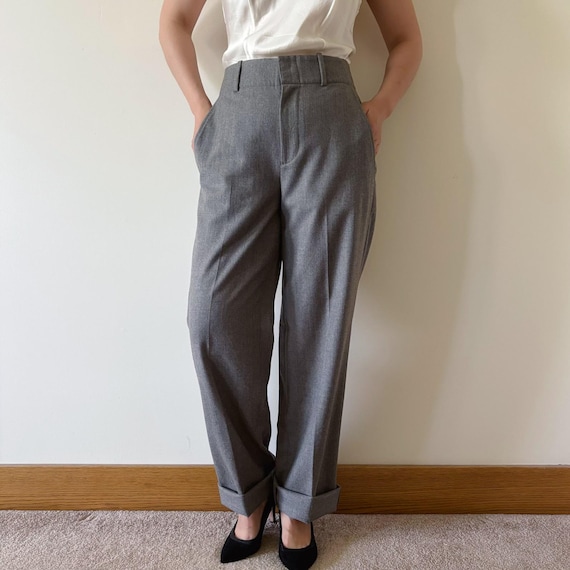 Vintage Wool Pants High Waist Minimalist Gray Wide Leg Pants