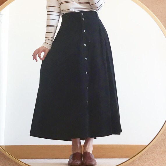 vintage skirt black midi skirt button down skirt … - image 2