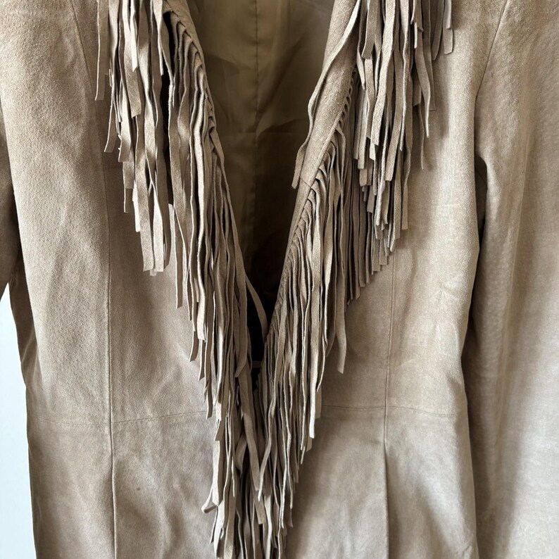 vintage jacket fringe suede jacket leather jacket suede jacket 90s retro vintage style leather coat suede coat trench coat size S image 13