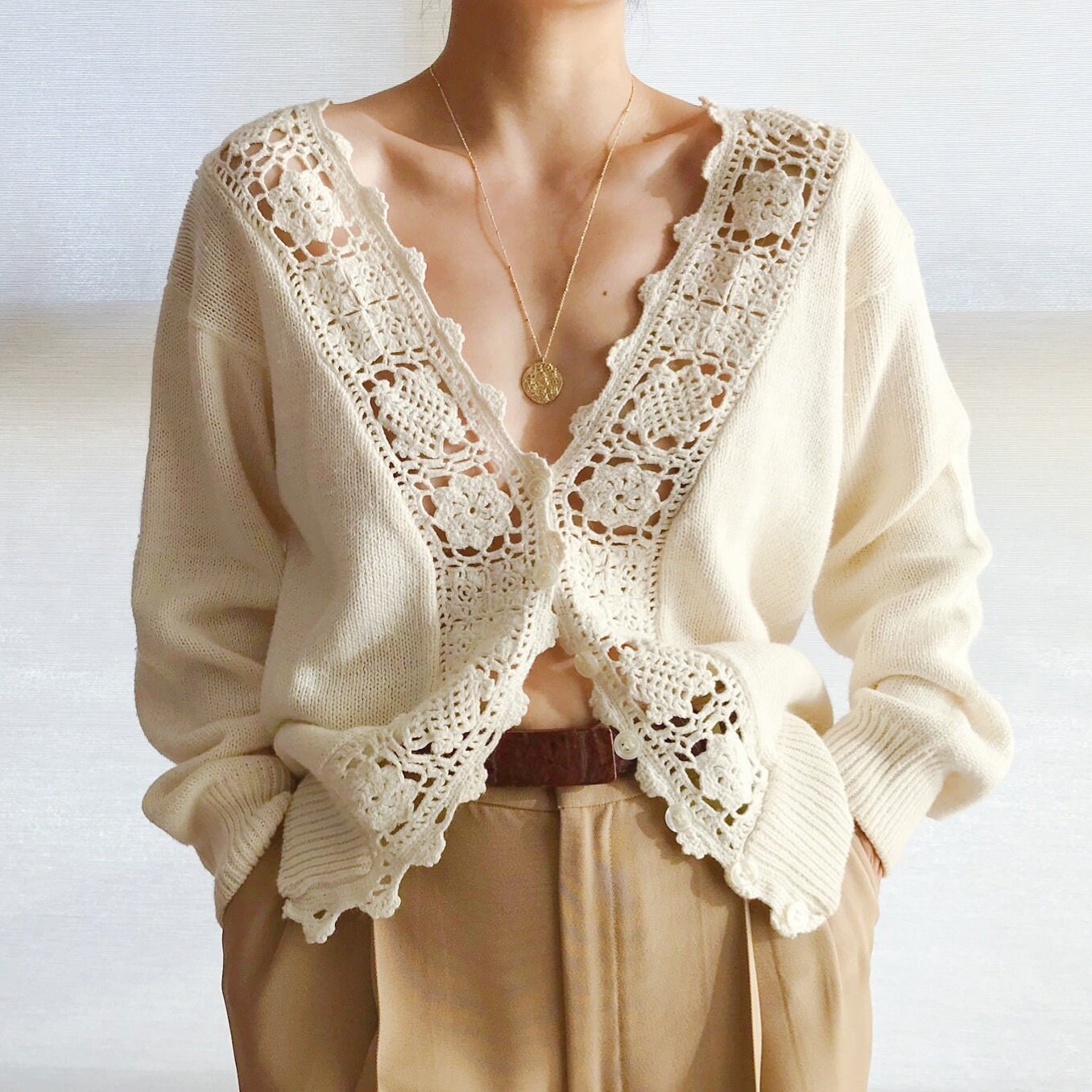 Vintage Crochet Ramie Cotton Cardigan - Etsy