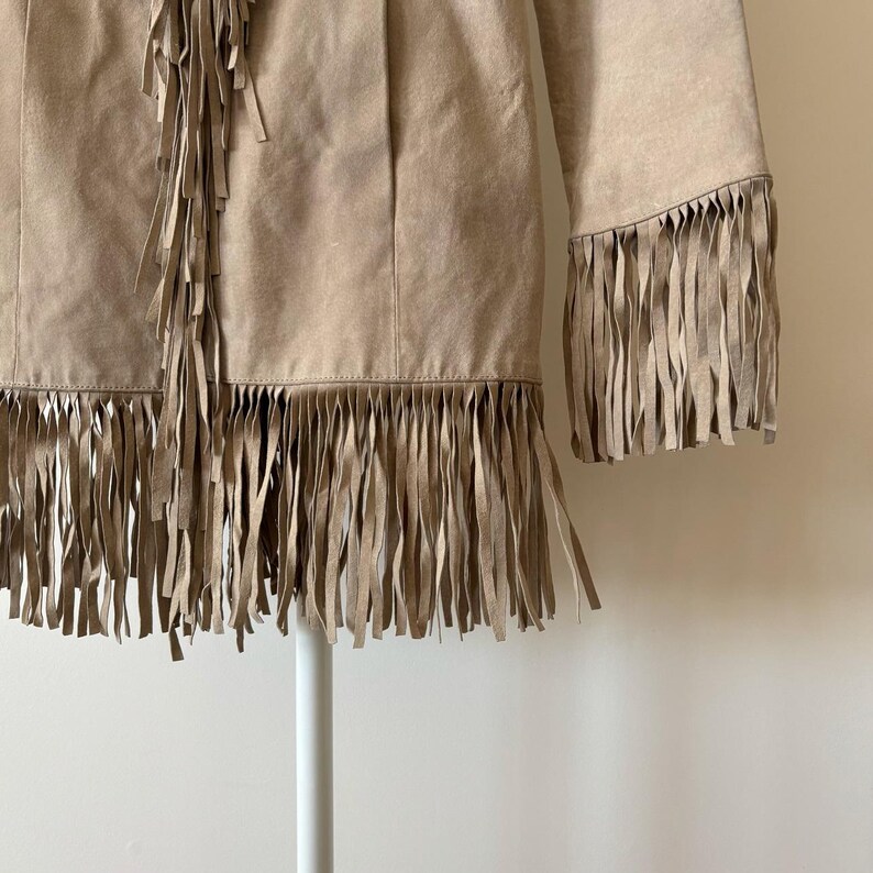 vintage jacket fringe suede jacket leather jacket suede jacket 90s retro vintage style leather coat suede coat trench coat size S image 9