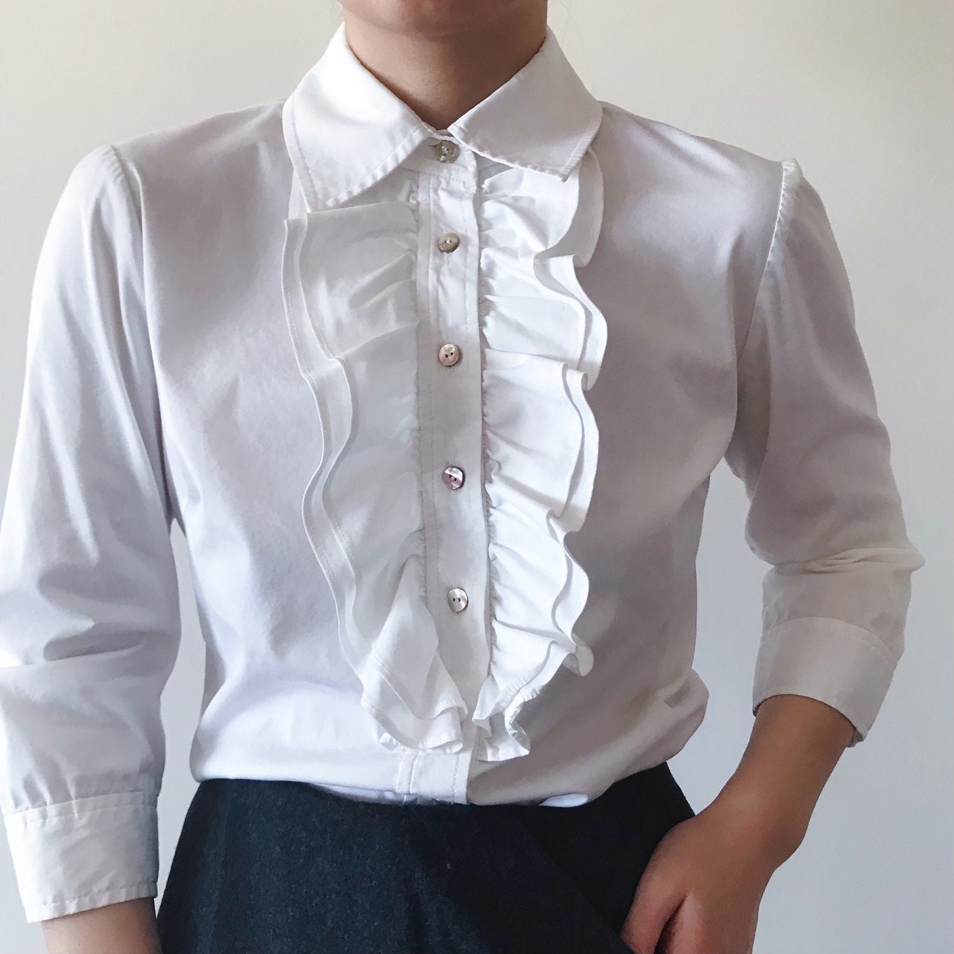 Vintage St John Blouse Y2K Shirt Button Down Shirt Ruffle Collar