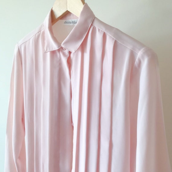 vintage silky blouse pink blush pleated silky shi… - image 5