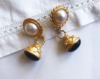 vintage earrings golden earrings chain earrings faux pearl statement earrings dangle earrings drop earrings cocktail party