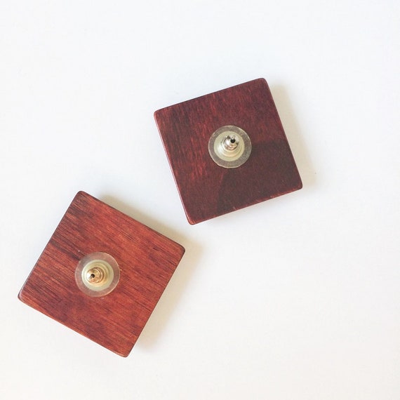 vintage wooden earrings wooden square wooden stud… - image 5