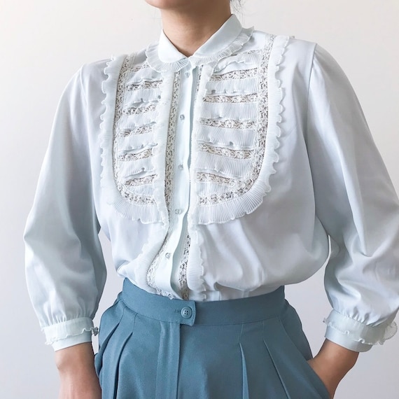 vintage blouse vintage shirt vintage top lace ruf… - image 1