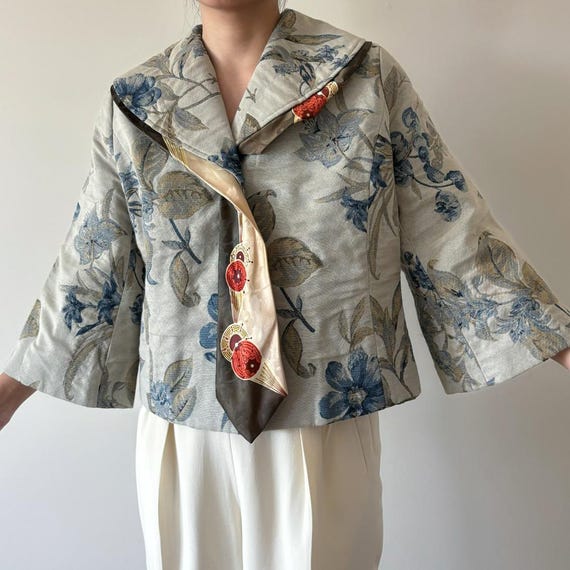 Vintage Blazer Vintage Jacket Bell Sleeves Floral Green Cropped