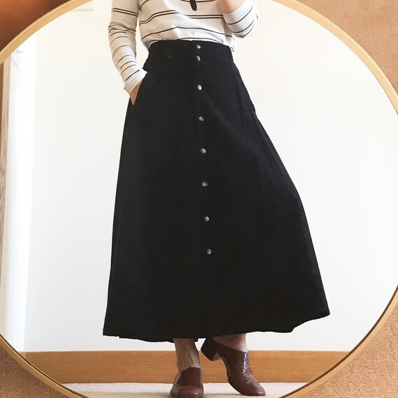 vintage skirt black midi skirt button down skirt … - image 1