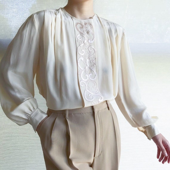 vintage silk blouse minimalist silk top silk shir… - image 1