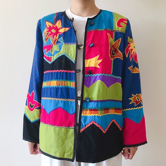 vintage jacket patchwork jacket floral embellishe… - image 3