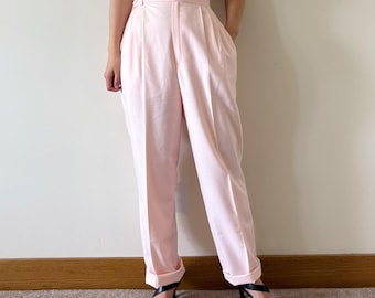 vintage pants vintage slacks vintage trousers minimalist high waist pleated pants pink capsule wardrobe pencil pants straight size M
